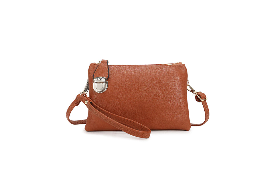 Crossover Body Handbag with clasp Brown