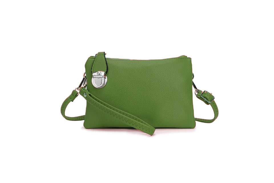 Crossover Body Handbag with clasp Green