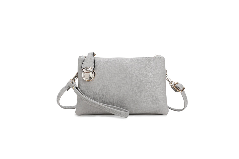 Crossover Body Handbag with clasp Light Grey