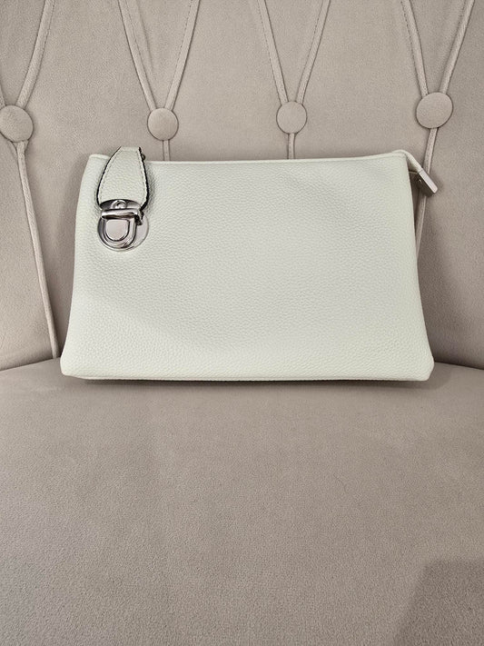 Crossover Body Handbag with clasp Cream
