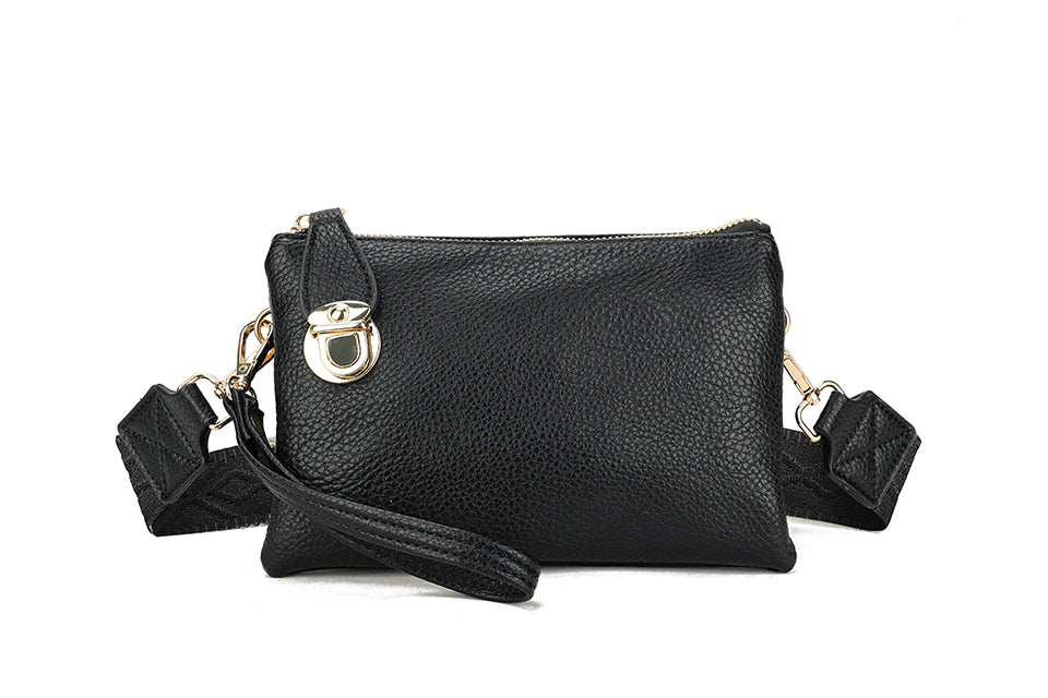 Crossover Body Handbag Thick Strap Black