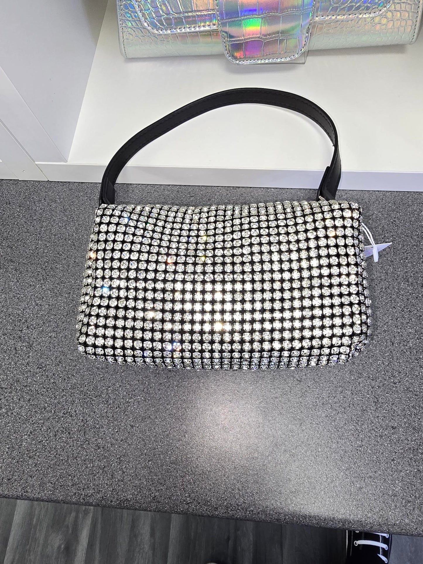 Shoulder Bag Silver Sparkles and Black